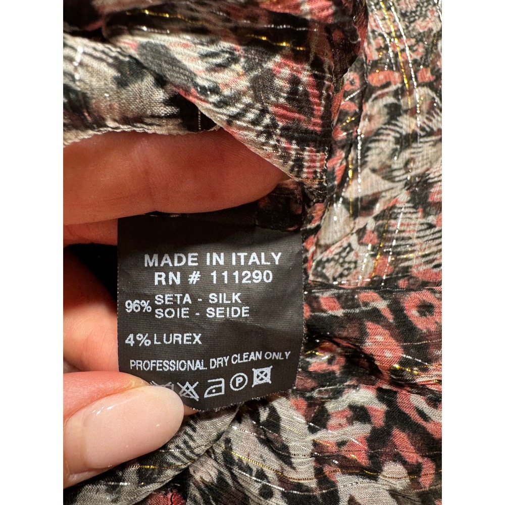 Derek Lam Italy Pink Animal Print Silk Lurex Sheer Metallic Striped Blouse - Picture 7 of 10